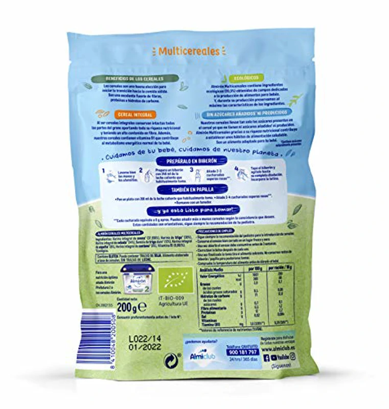 Almirón Cereales Infantiles Ecológicos Multicereales. Pack Bolsas X200G- 1.6Kg, 8 Unidades - Imagen 3