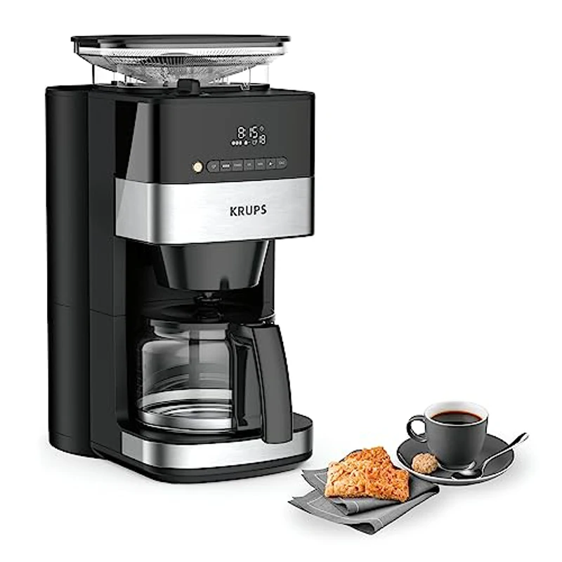 Krups Grind and Brew KM8328 cafetera de filtro con molinillo, 1.25 L, 10 - 15 tazas, cafetera automática, molinillo cónico, café en grano, café molido, panel de control digital LED - Imagen 1
