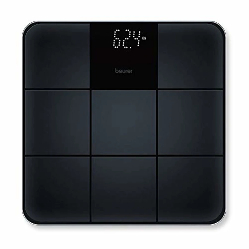 Beurer GS 235 Báscula de vidrio, báscula personal digital con pantalla mágica, superficie antideslizante y elegante en una estructura de azulejo mate, encendido y apagado automático, negro - Imagen 1