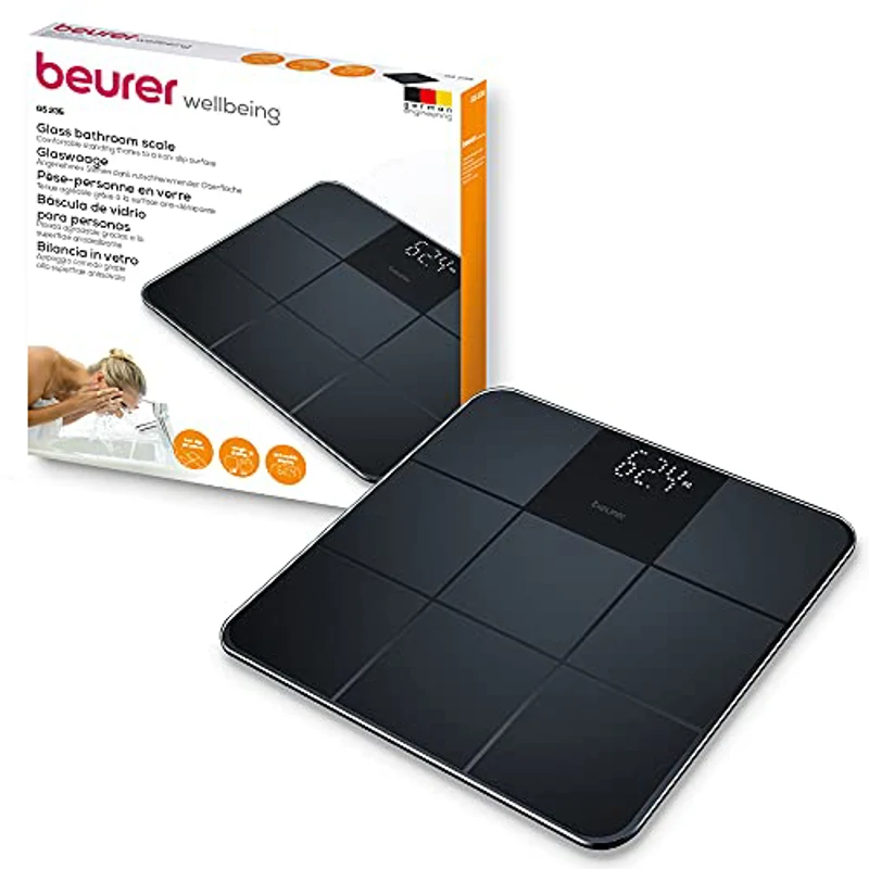 Beurer GS 235 Báscula de vidrio, báscula personal digital con pantalla mágica, superficie antideslizante y elegante en una estructura de azulejo mate, encendido y apagado automático, negro - Imagen 3