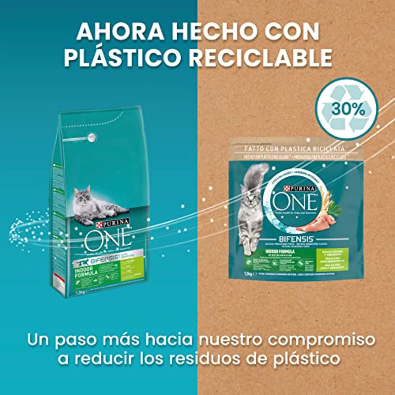 PURINA ONE Bifensis Comida Pienso para gato de Interior con Pavo, 6 bolsas de 1,5kg - Imagen 2