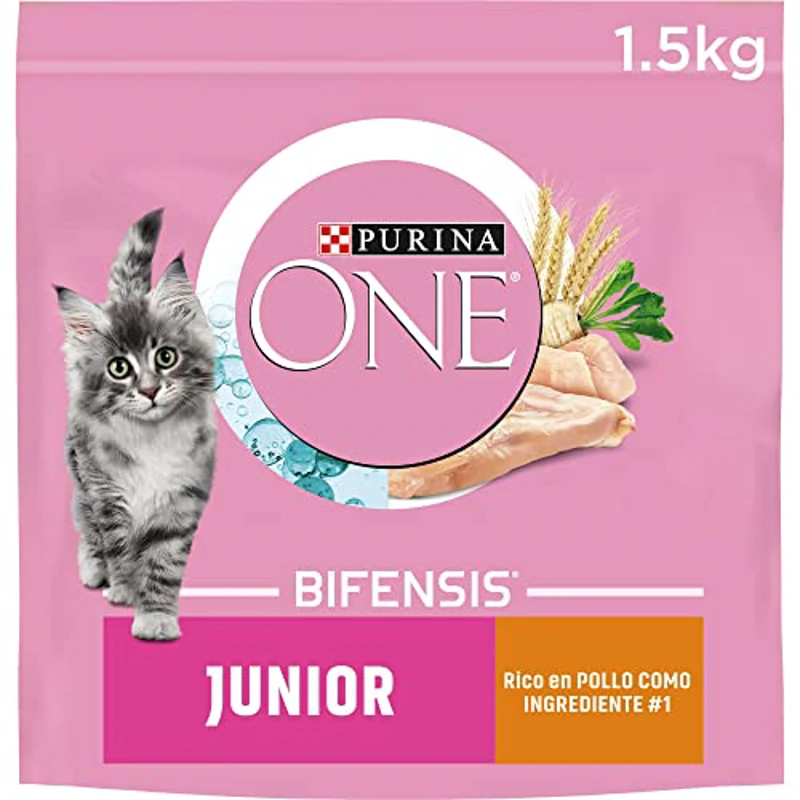 Purina ONE Bifensis Comida Pienso para gato Junior, bebe o gatito con Pollo y Cereales, 6 bolsas de 1,5kg - Imagen 1