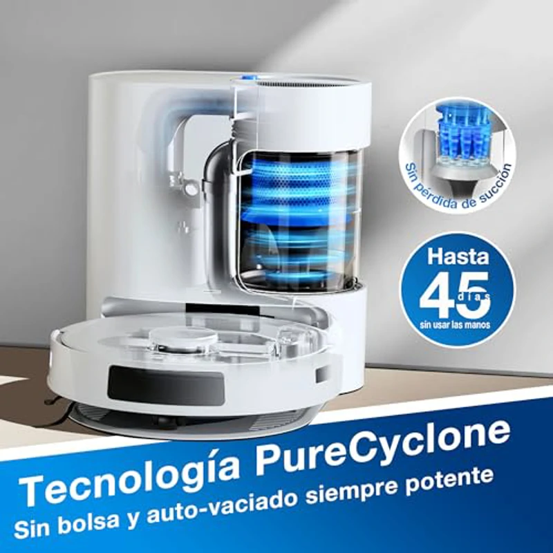 ECOVACS DEEBOT N20 Plus Robot Aspirador y fregasuelos, Potencia de succión de 8000 Pa, estación Dustbagless PureCyclone, Anti-enredos de Pelo, Tiempo de Funcionamiento de hasta 300 Minutos - Imagen 2