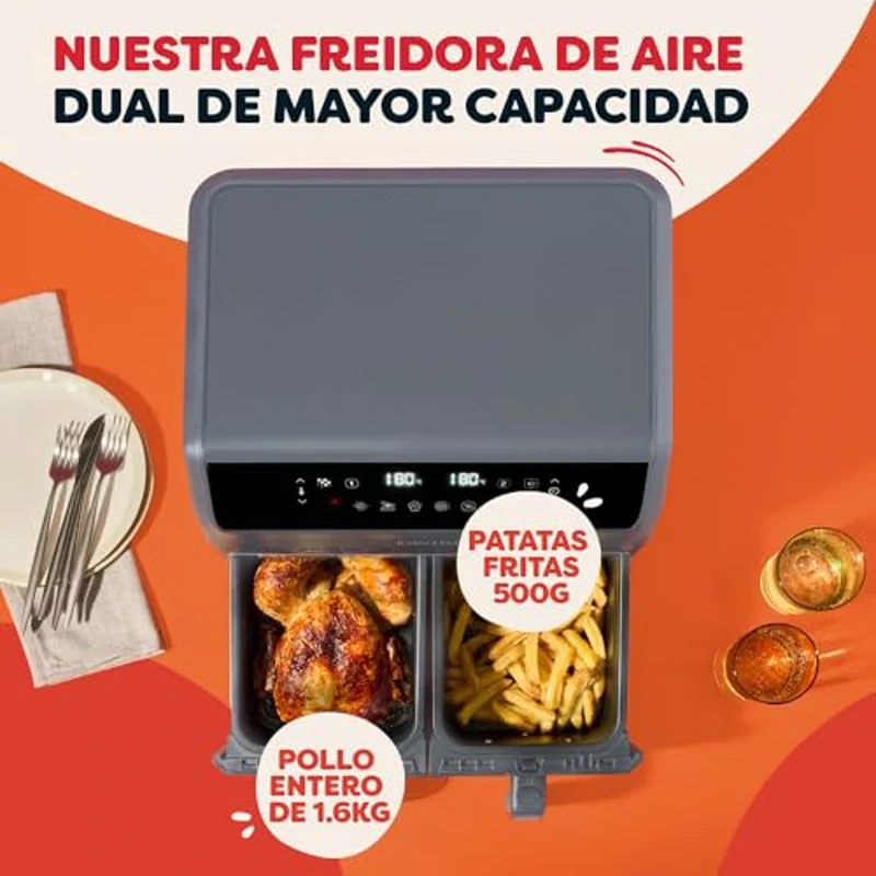 Instant Pot: Freidora de Aire Vortex Dual Truffle: Grande 8 L, Tamaño familiar, Doble cesta de 4 L, 8 en 1, Deshidratar alimentos, Parrilla, Hornear, Asar, Recalentar, Antiadherente, Fácil de limpiar - Imagen 2
