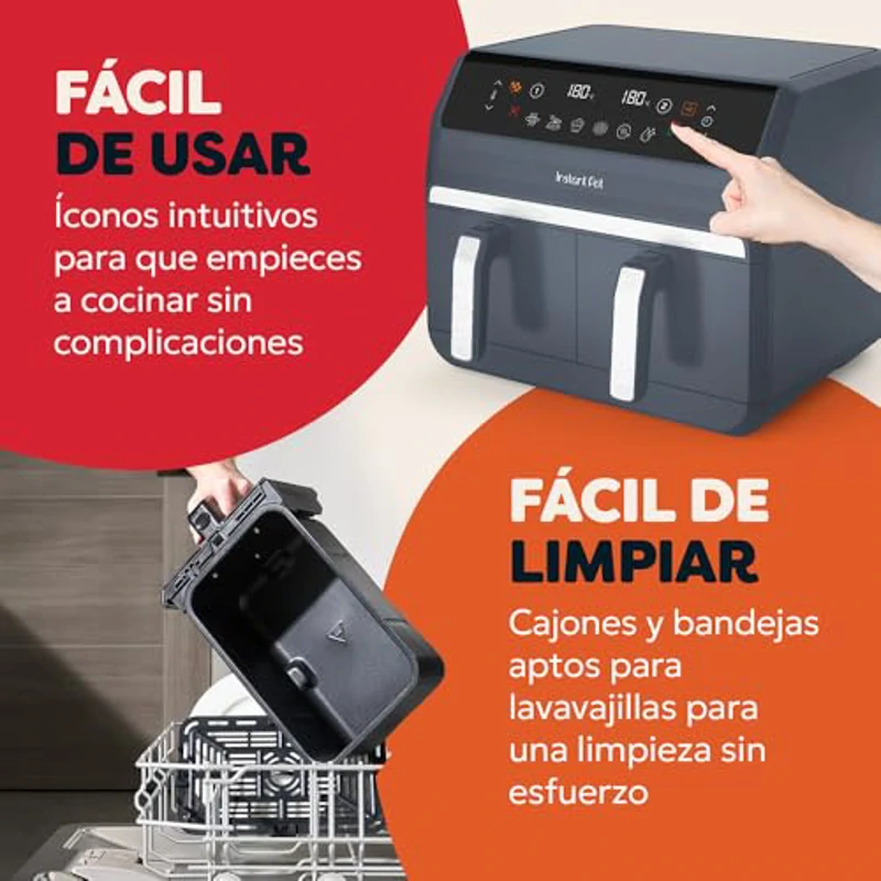 Instant Pot: Freidora de Aire Vortex Dual Truffle: Grande 8 L, Tamaño familiar, Doble cesta de 4 L, 8 en 1, Deshidratar alimentos, Parrilla, Hornear, Asar, Recalentar, Antiadherente, Fácil de limpiar - Imagen 3
