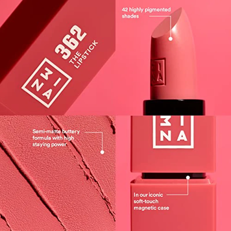 3INA MAKEUP - The Lipstick 734 - Verde - Labial Verde Cremoso - Barra de Labios Mate con Vitamina E y Manteca de Karité de Alta Pigmentación con Olor a Vainilla - Vegan - Cruelty Free - Imagen 2
