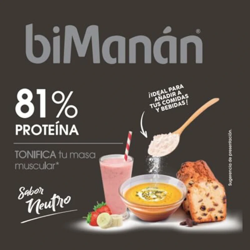 biManán Proteína Neutra en polvo, optima para añadir a tus comidas y bebidas, 81% de proteína para tonificar tu masa muscular, sabor neutro, 30 raciones, 300 g - Imagen 2