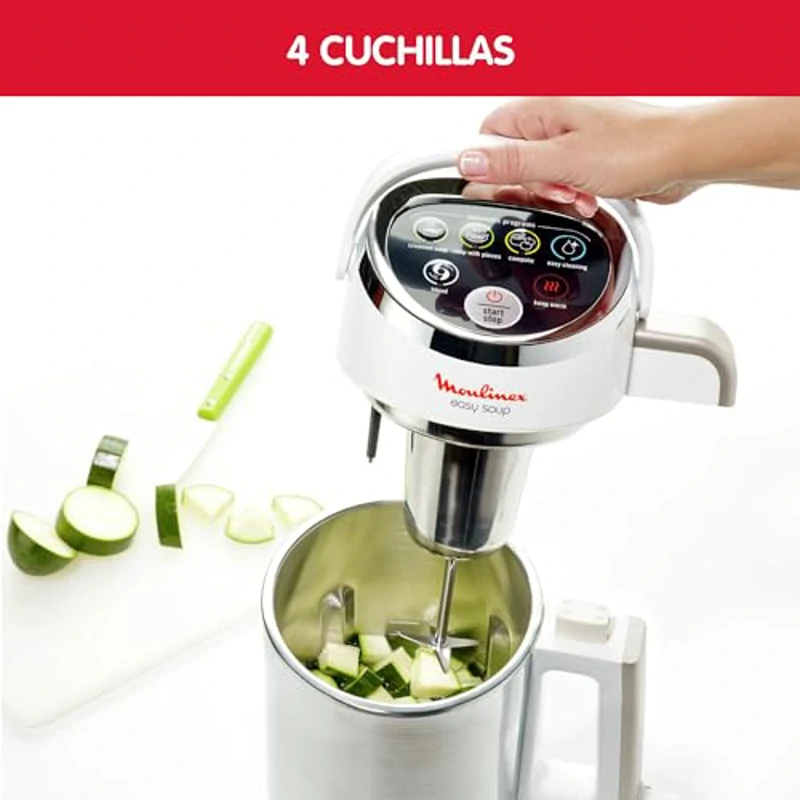 Moulinex Easy Soup LM8411, Sopera Eléctrica con 5 Programas Automáticos, Acero Inoxidable, Función Mantener Calor, Limpieza Automática, Recetario, Blanco - Imagen 2