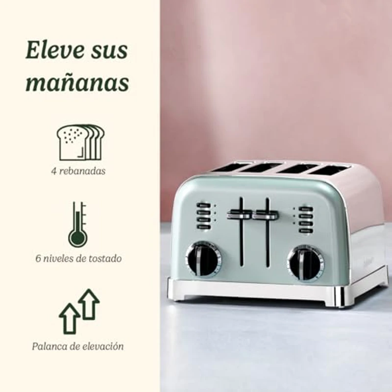 Cuisinart CPT180GE Tostadora de 4 Ranuras Anchas para Todo Tipo de Pan, 6 Niveles de Tostado, 1800W, Función Bagel, Descongelar y Recalentar, Rejilla de Centrado Automático, Palanca de Elevación - Imagen 2