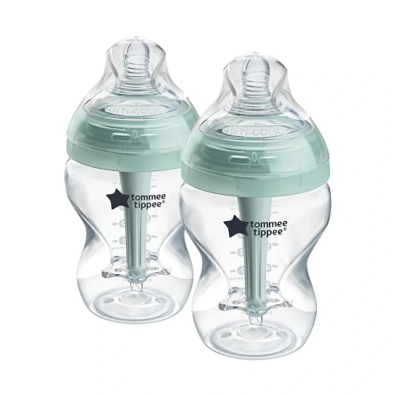 Tommee Tippee Biberón, biberón anticólicos óptimo, 260 ml, con tetina anatómica para agarre natural, varilla de ventilación anticólicos, pack de 2 - Imagen 1