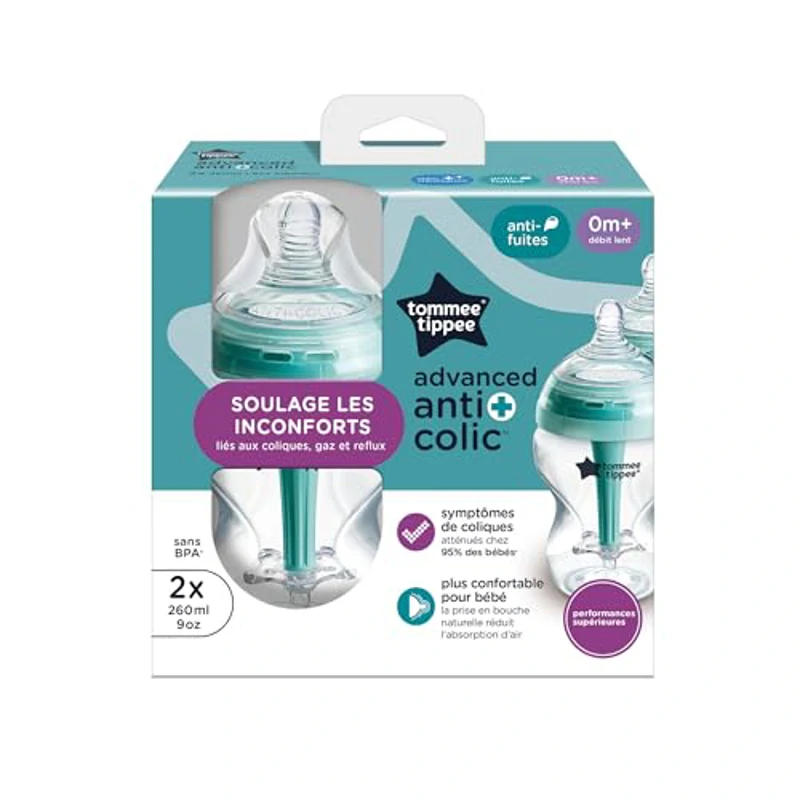 Tommee Tippee Biberón, biberón anticólicos óptimo, 260 ml, con tetina anatómica para agarre natural, varilla de ventilación anticólicos, pack de 2 - Imagen 2