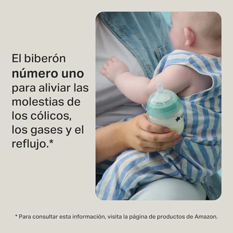 Tommee Tippee Biberón, biberón anticólicos óptimo, 260 ml, con tetina anatómica para agarre natural, varilla de ventilación anticólicos, pack de 2 - Imagen 3