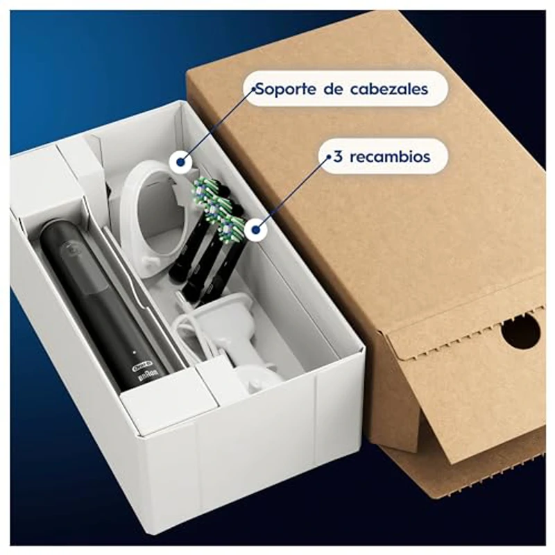 Oral-B Pro 3 3000 Cepillo de Dientes Eléctrico con Mango Recargable y 3 Cabezales, Diseñado por Braun, Regalos Originales para Mujer y Hombre - Negro - Imagen 3