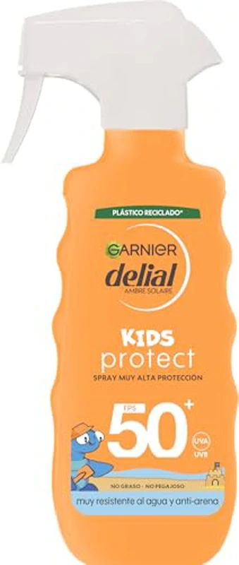 Garnier Delial Niños Hydra 24h Protect Pistola Spray Protector Solar FPS 50+. Muy alta protección. Resistente al agua y a la arena. Para niños. Testada bajo control pediátrico. 270 ml - Imagen 1