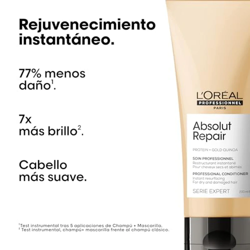 L'Oréal Professionnel, Acondicionador Tratamiento Reconstructor para Pelo Seco y Dañado, Absolut Repair, 200ml - Imagen 2