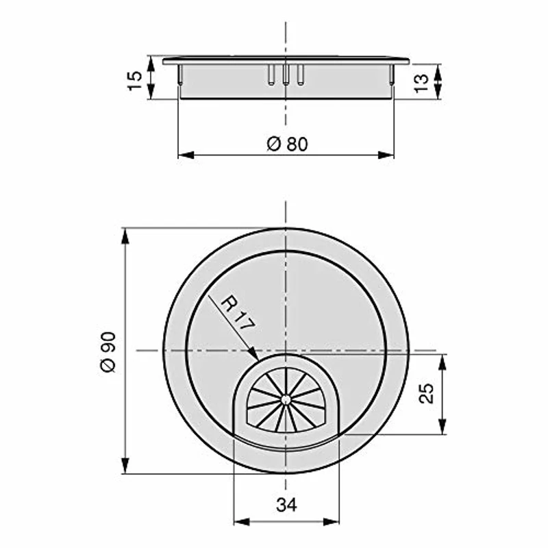EMUCA - Pasacables de Mesa Circular Ø80mm de zamac Cromado Mate, Tapa pasacables encastrable en Mesa de Oficina/Escritorio - Imagen 2