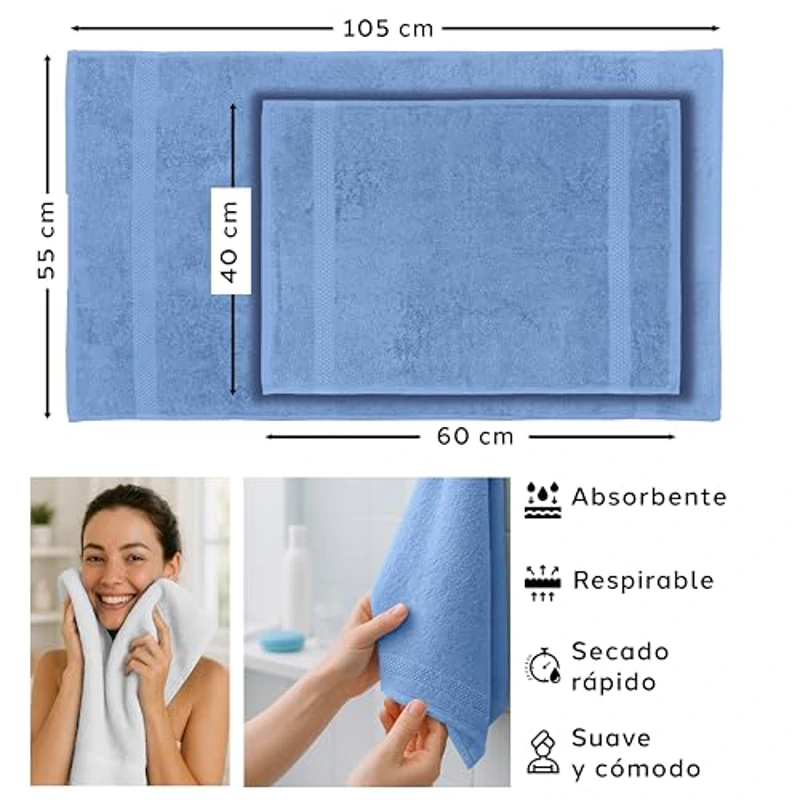 Caleffi Juego de toallas de baño para cara y bidé de algodón, toallas resistentes al lavado, incluye 1 toalla de cara de 55 x 100 cm y 1 toalla de bidet de invitados de 40 x 60 cm, toallas Caleffi de - Imagen 3