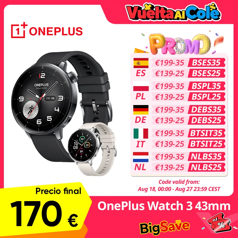 Versión global OnePlus Watch 3 Smartwatch de 43 mm Pantalla AMOLED de 1,32 pulgadas Hasta 60 horas de duración de la batería Wear OS by Google GPS NFC - Imagen 1