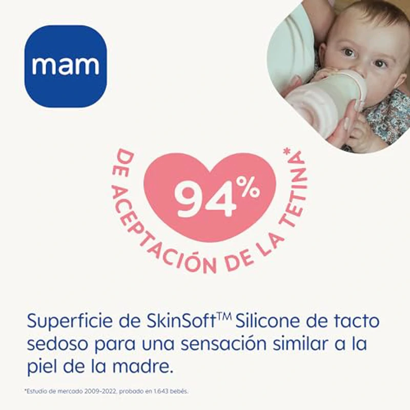 MAM Pack 2 Biberones Anticólicos, a partir de 4 Meses, 320ml, con Tetina 3 Flujo Rápido de Fácil Aceptación, Autoesterilizable y Fácil de Limpiar, MAM Easy Start Anti-Colic, Azul Mate, Pack de 2uds - Imagen 3