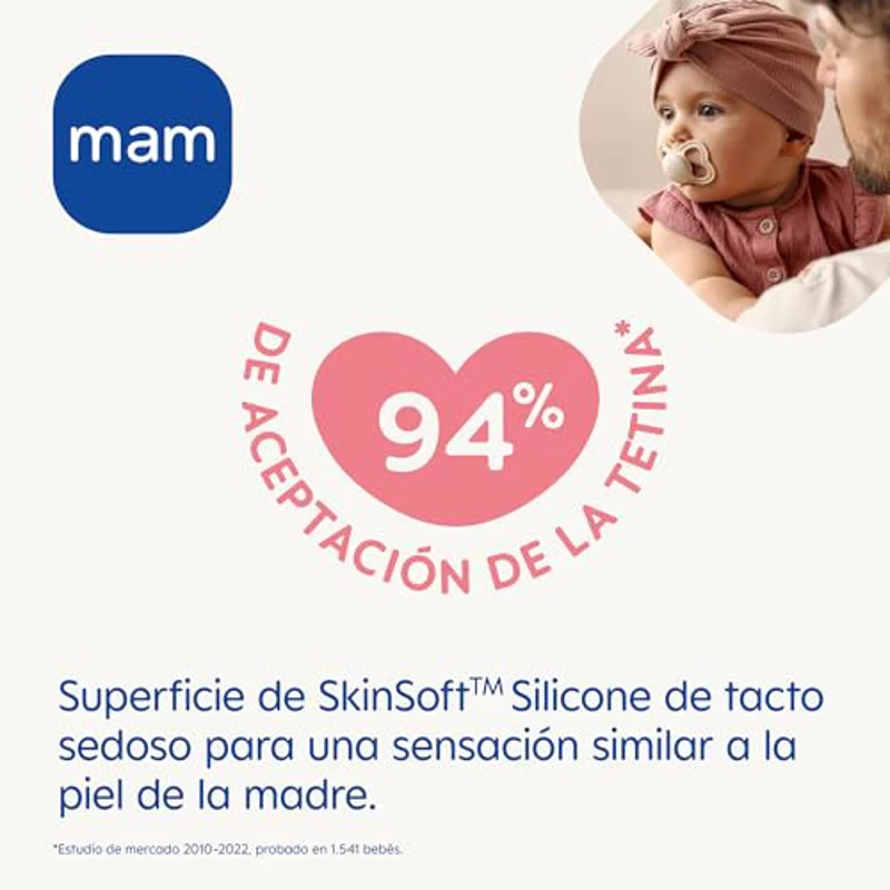 MAM Chupete con Escudo Ventilado, 2-6 Meses, con Tetina Simétrica, Plana y Flexible de Silicona Skin Soft Silicone de Fácil Aceptación, con Caja Autoesterilizadora, MAM Air, Neutro Mate, Pack de 2uds - Imagen 2