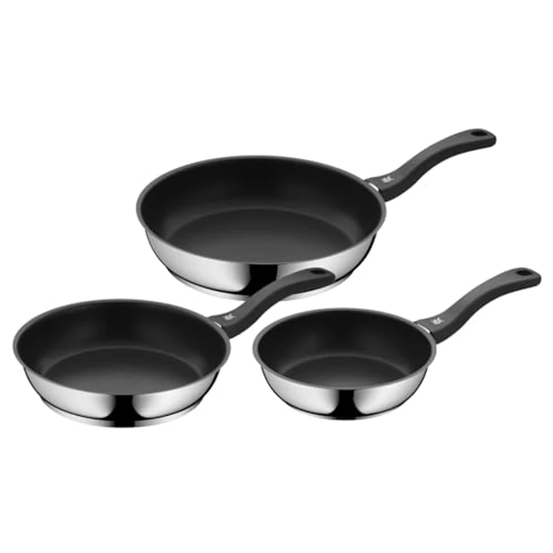 WMF Devil - Juego de 3 Sartenes Antiadherentes 20-24-28 cm, Sartén de Acero Inoxidable y Revestimiento Antiadherente para Todo Tipo de Cocinas Incluido Inducción, sin PFOA, Color Negro - Imagen 1