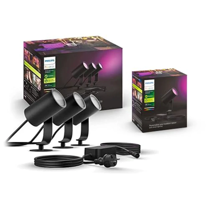 Philips Hue – Foco inteligente de exterior Hue Lily, Luz Blanca y de Colores, Compatible con Alexa y Google Home, Color Negro (Set de 4) - Imagen 2