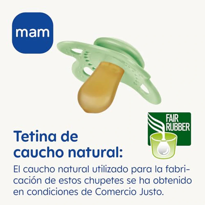 MAM Chupete de Látex de Caucho Natural, Brilla en la Oscuridad, a Partir de 16 Meses, con Tetina Simétrica, Plana y Flexible, con Caja Autoesterilizadora, Neutro Brillante, Pack de 2uds - Imagen 2