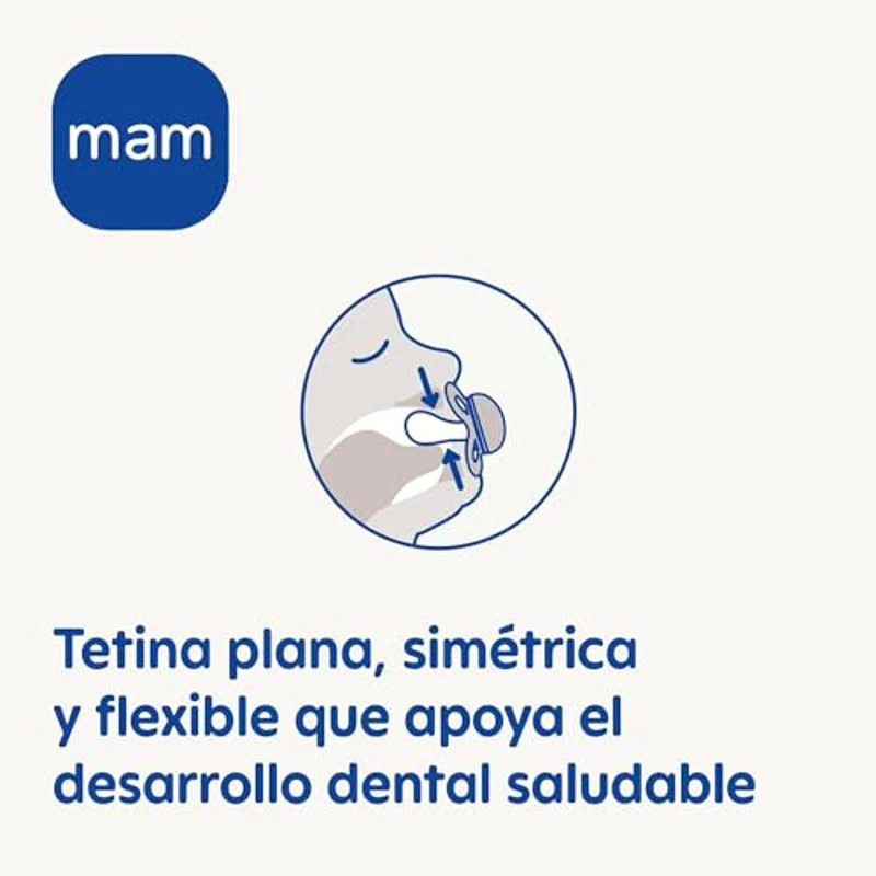 MAM Chupete, a Partir de 16 Meses, con Tetina Simétrica, Plana y Flexible de Silicona Skin Soft Silicone de Fácil Aceptación, con Caja Autoesterilizadora, MAM Original, Azul Mate, Pack de 2uds, Día - Imagen 3