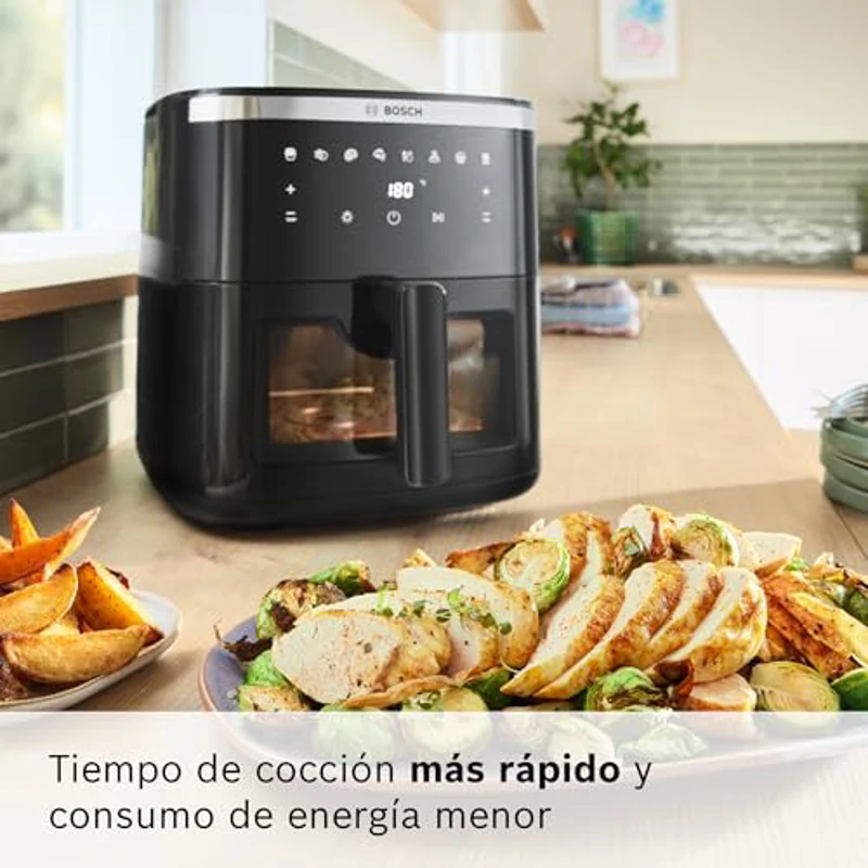 Bosch freidora de aire Serie 6, MAF671BO, Air Fryer XXL con capacidad de 7,2 L, con 7 programas y ventana de visualización con luz, cocinado hasta 65 %¹ más rápido, negro - Imagen 3