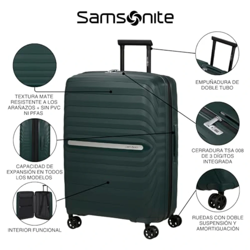Samsonite Neo Flux - Spinner XL, Maleta expandible, 81 cm, 130/145 L, Verde Jungla (Jungle Green) - Imagen 2