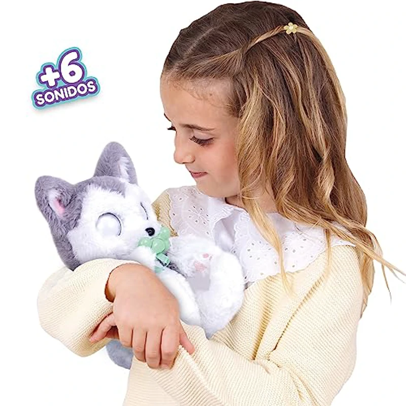 BABY PAWS Sleeping Puppies Husky- Peluche Interactivo con Sonidos que Abren y Cierran los Ojitos e Incluyen una Bolsita-Manta-Regalo óptimo para Niños y Niñas +3 Años - Imagen 3