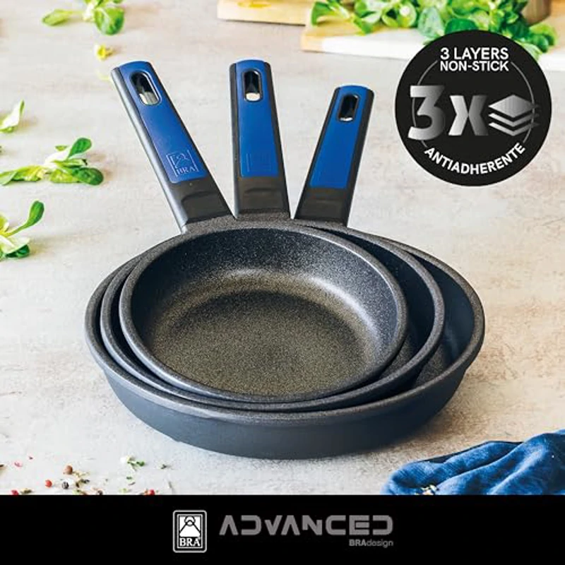 BRA Advanced Set 3 sartenes de Aluminio Fundido antiadherente, 20|24|28 cm, sin PFOA, Reforzado, Rendimiento Superior y Resistencia a los Arañazos, Apta para Inducción - Imagen 3