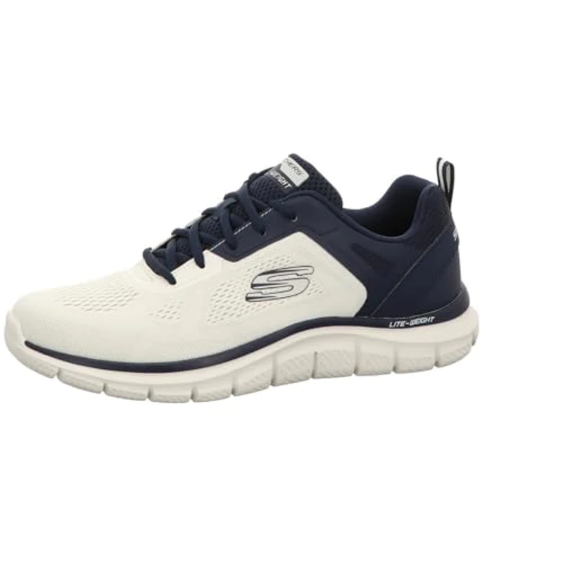 Skechers Seguimiento Más Amplio, Zapatillas de Deporte Hombre, Malla de Poliuretano de Ingeniería Blanca Rota con Ribete Azul Marino, 44 EU - Imagen 2