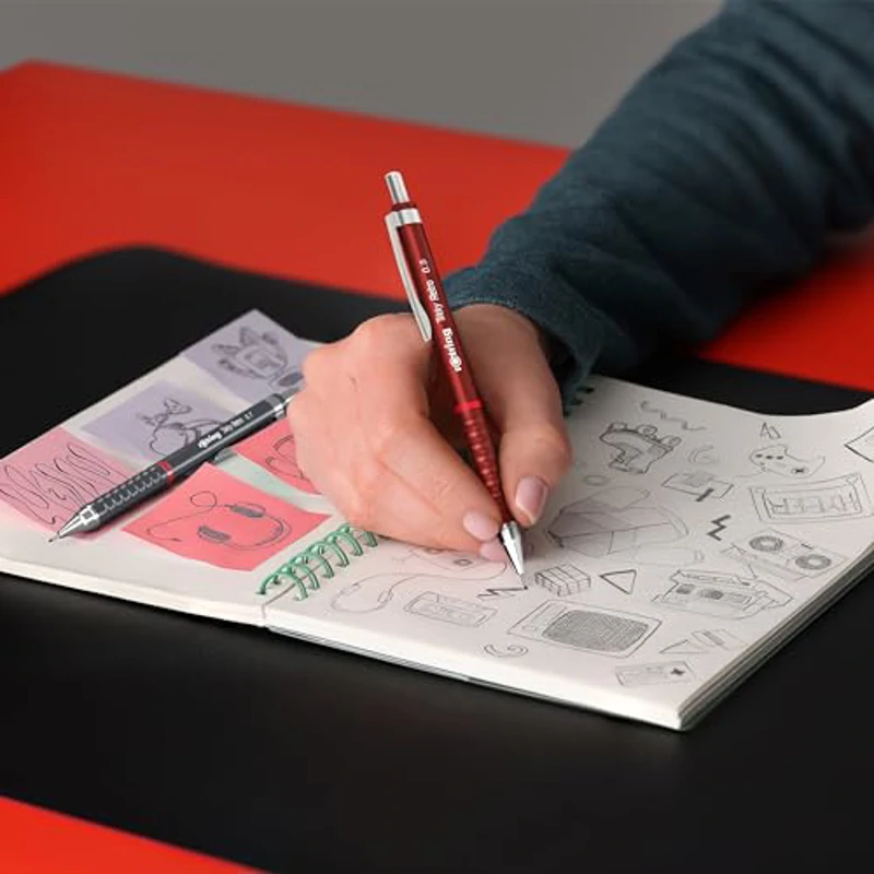 Portaminas retro Tikky de rOtring | 2B de 0,7 mm | Cuerpo gris | Cómodo agarre ondulado | 12 unidades - Imagen 2