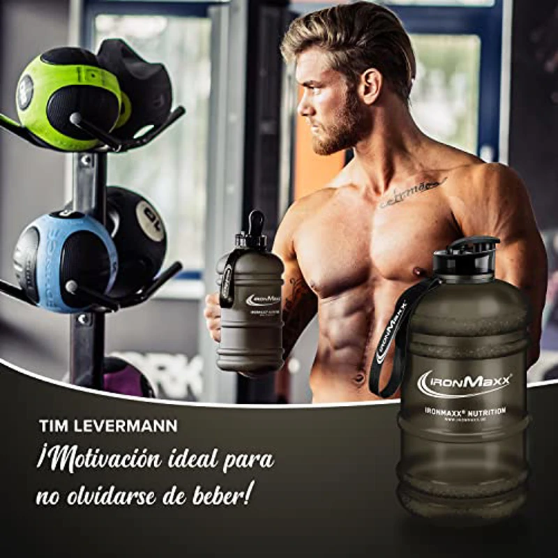 IronMaxx Galón de Agua - Negro Escarchado 2200ml | sin BPA & DEHP | botella a prueba de fugas con escala de medida | disponible en colores diferentes - Imagen 2
