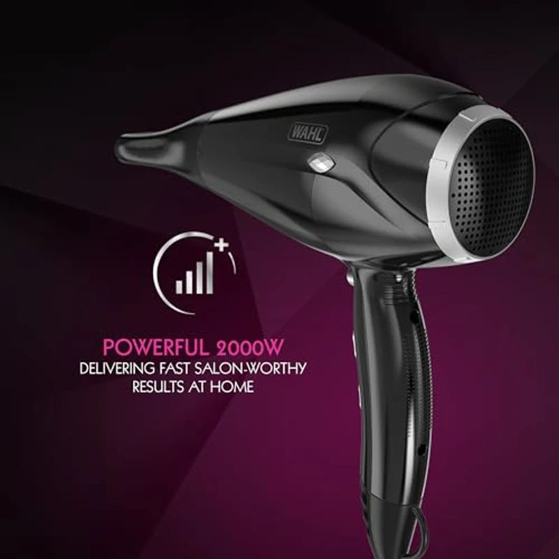 WAHL Power Shine, botón Cool Shot, 3 ajustes de calor y 2 de velocidad, temperatura ajustable, flujo de aire de secado rápido, secado rápido, realza rizos y ondas. - Imagen 2