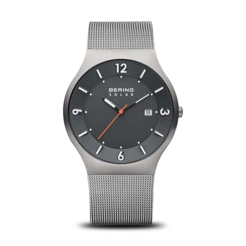 BERING 14440-077 Reloj solar para hombre con caja de acero inoxidable de 40 mm con acabado en gris y esfera gris, correa milanesa, cristal de zafiro y resistencia al agua de 5 ATM - Imagen 1