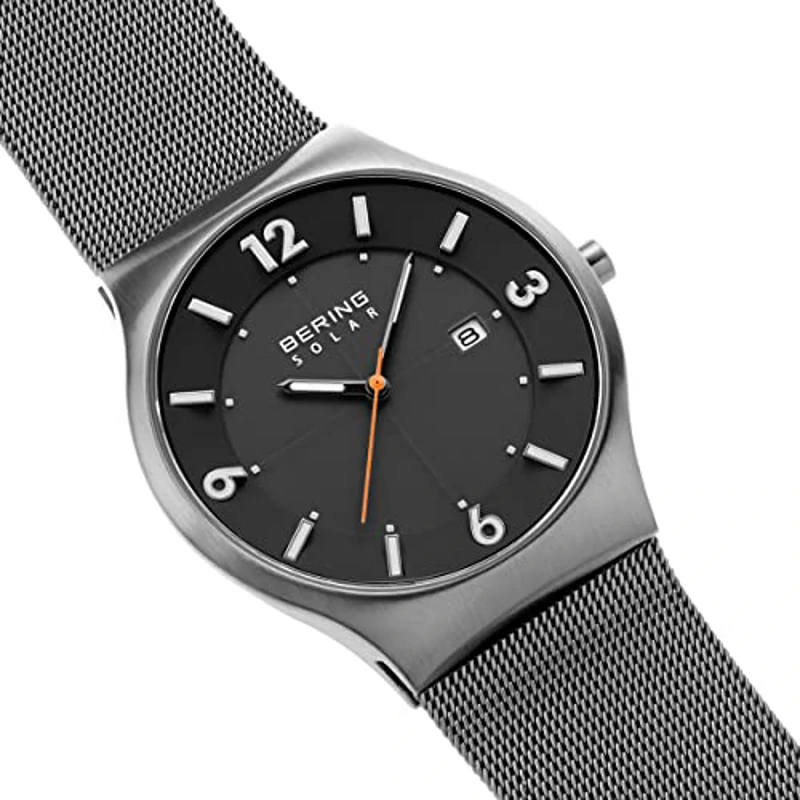 BERING 14440-077 Reloj solar para hombre con caja de acero inoxidable de 40 mm con acabado en gris y esfera gris, correa milanesa, cristal de zafiro y resistencia al agua de 5 ATM - Imagen 3