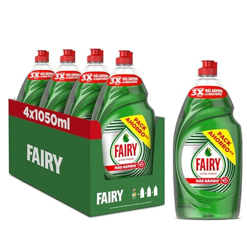 Fairy Ultra Poder Original Líquido Lavavajillas 4 x 1050ML Fórmula Efectiva Que Deja Los Platos Relucientes, Impresionante Poder Antigrasa - Imagen 1
