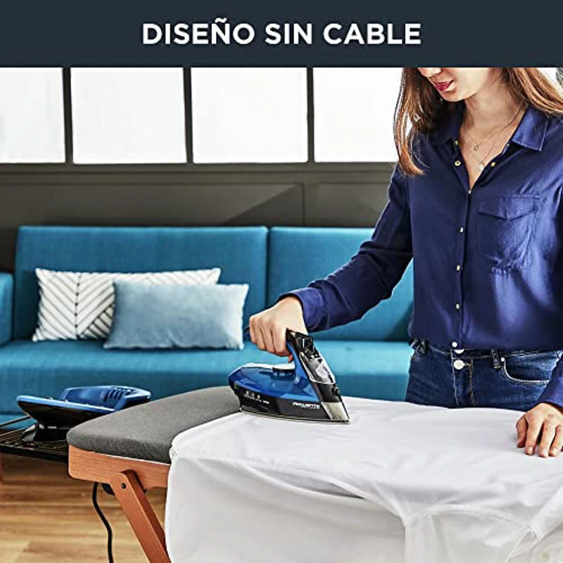 Rowenta Freemove DE5010 Plancha sin cable con golpe de vapor 115 g/min, sin cable, 250 ml, suela Microsteam 400 láser, autoapagado y antical, todo tipo de tejidos, Azul/Negro - Imagen 3