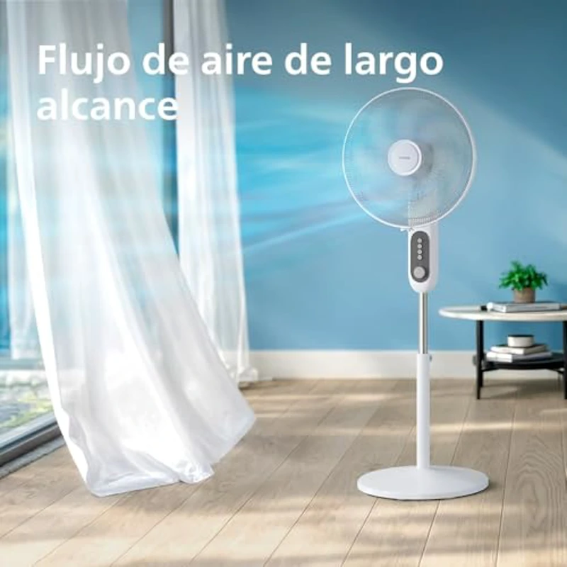 Philips Ventilador de Pedestal Serie 1000 - Potente y Silencioso, 38 dB, Altura Ajustable, Inclinable y Giratorio, Temporizador, Blanco (CX1220/00) - Imagen 2