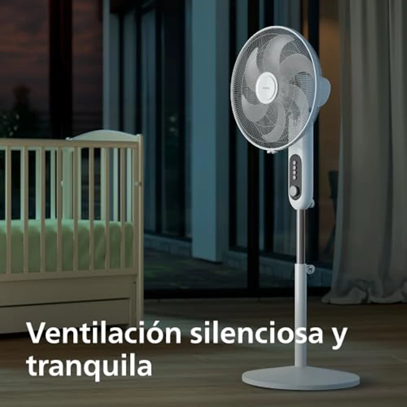 Philips Ventilador de Pedestal Serie 1000 - Potente y Silencioso, 38 dB, Altura Ajustable, Inclinable y Giratorio, Temporizador, Blanco (CX1220/00) - Imagen 3