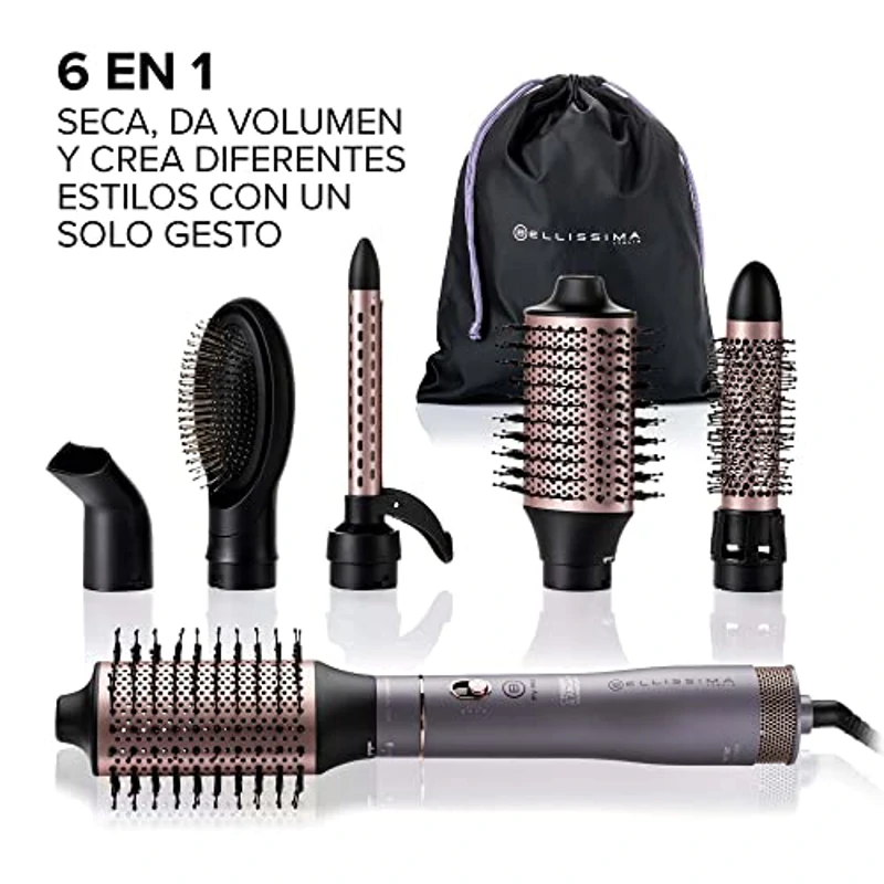 Bellissima Ceramic & Argan Oil 6en1, Cepillo de Aire Caliente, Moldeador, 6 Accesorios, Tecnología Ion, Cepillos Recubiertos de Cerámica y Aceite de Argán, Seca y Aporta Volumen, Golpe Aire Frío - Imagen 2