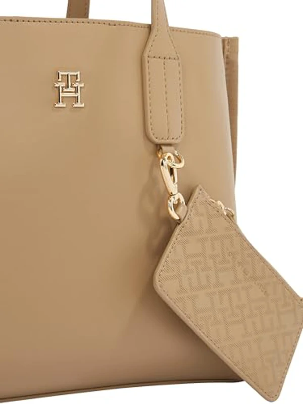 Tommy Hilfiger Bolso Tote Mujer Distinct Mini pequeño, Beige (Safari Canvas), Talla Única - Imagen 3