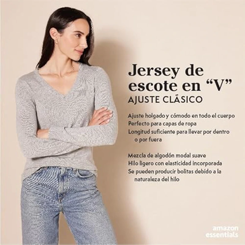 Amazon Essentials Jersey Ligero de Manga Larga con Cuello en V y Corte Estándar (Disponible en Tallas Grandes) Mujer, Verde Salvia Mezcla, XL - Imagen 2