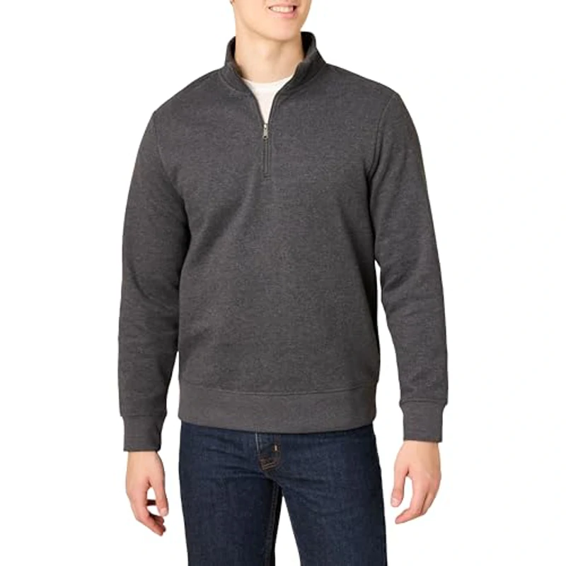 Amazon Essentials Sudadera de Manga Larga con Forro Polar y Cierre de un Cuarto Hombre, Carbón Mezcla, M - Imagen 1