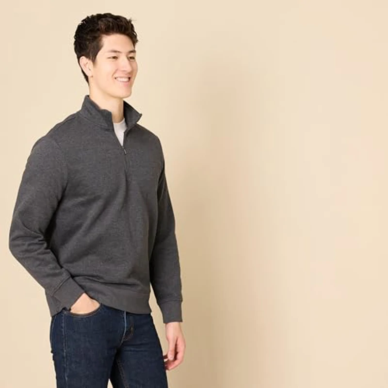 Amazon Essentials Sudadera de Manga Larga con Forro Polar y Cierre de un Cuarto Hombre, Carbón Mezcla, M - Imagen 2