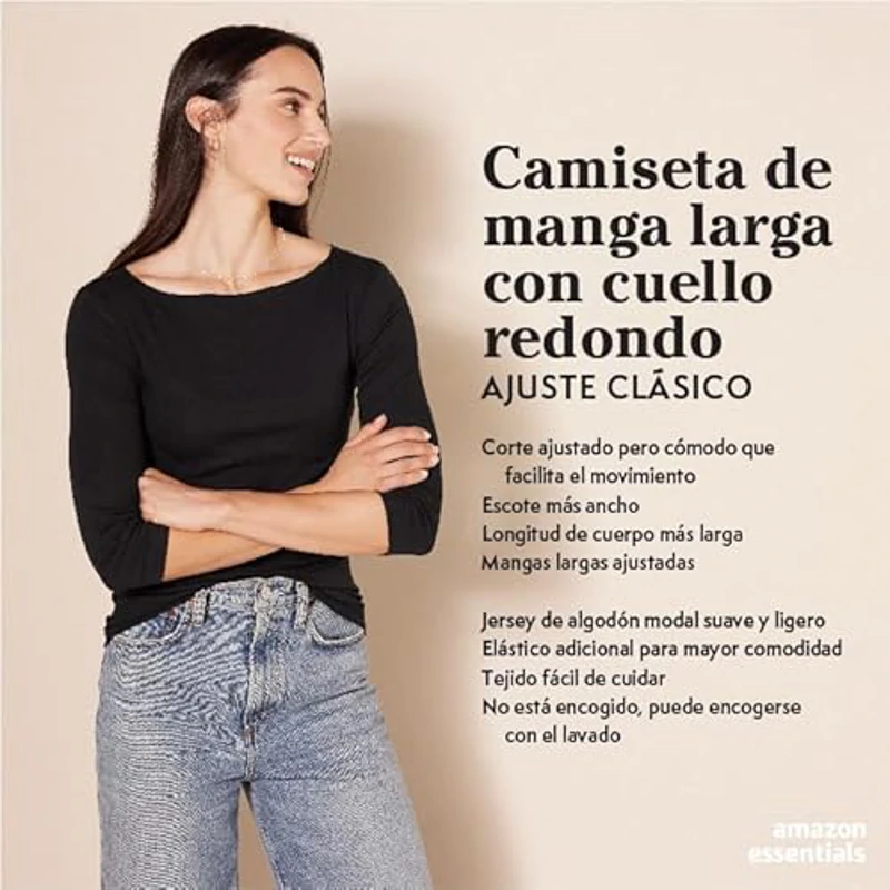 Amazon Essentials Camiseta de Cuello Redondo y Manga Larga de Corte Estándar (Disponible en Tallas Grandes) Mujer, Rosa Pálido, S - Imagen 2