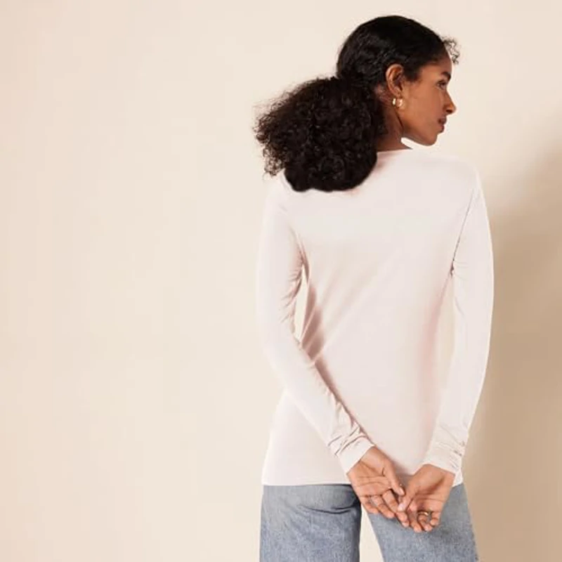 Amazon Essentials Camiseta de Cuello Redondo y Manga Larga de Corte Estándar (Disponible en Tallas Grandes) Mujer, Rosa Pálido, S - Imagen 3