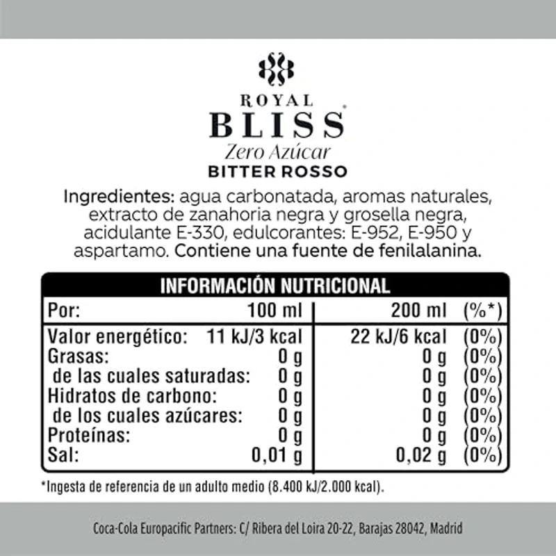 Royal Bliss Bitter Rosso, Aromatizada y Refrescante - Pack de 24 Botellas de vidrio 200 ml - Imagen 2